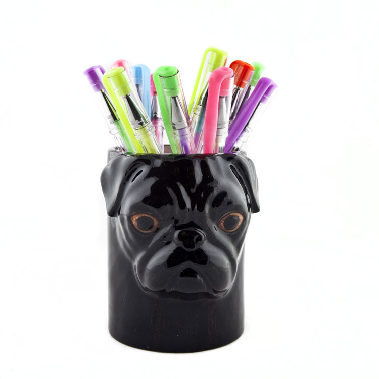 黒パグのペン立て Black Pug Pen Pot イギリス Quail Ceramics 動物 