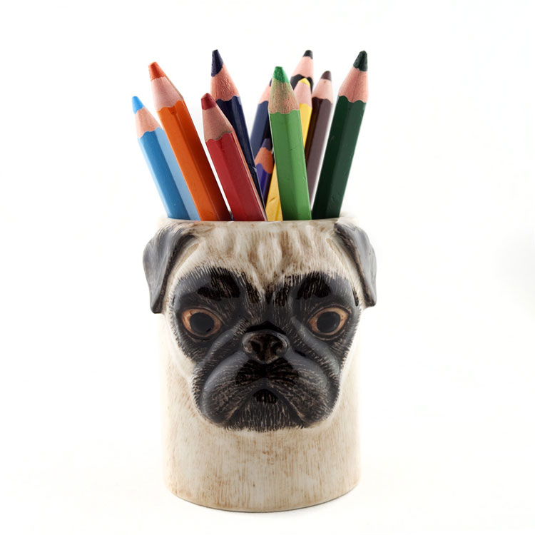 パグのペン立て Pug Pen Pot イギリス Quail Ceramics 動物 置物 オブジェ