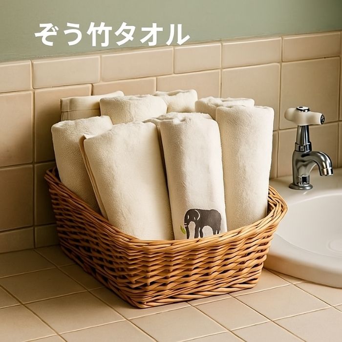 ゾウ竹タオル フェイスタオル 超吸水 抗菌99％ 耐久性 静電気レス ヘアドライ 速乾 肌触り 消臭 枕カバー