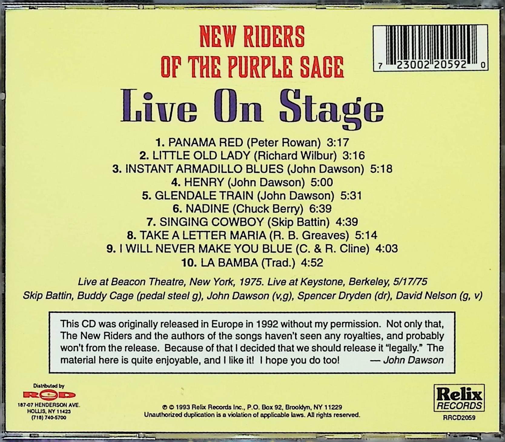 【中古】 (CD) Live On Stage / ニュー・ライダース・オブ・ザ・パープル・セイジ...