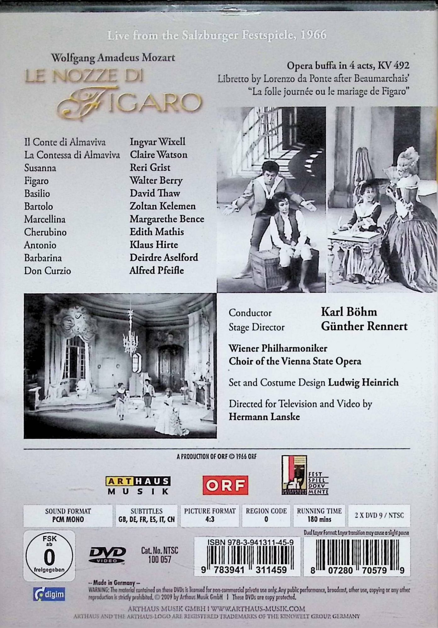 【中古】 Le Nozze Di Figaro [海外版DVD 2枚組]　モーツァルト、指揮:カール・ベーム、ワルター・ベリー（フィガロ）、レリ・グリスト（スザンナ）、イングヴァル・ヴィクセル（アルマヴィーヴァ伯爵）、ザルツブルク音楽祭　（送料無料） dvdcd-10083876 ディスクプラス サンプル画像2