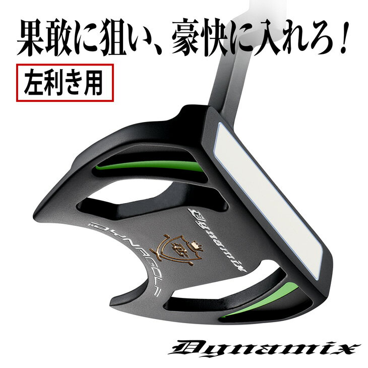 ゴルフ パター レフティ メンズ マレット型 34インチ ダイナミクスパター ヘッドカバー付属 黒 緑 太め 極太 グリップ 安定 スコアアップ 男性 左用 【あす楽対応】