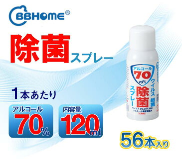 除菌スプレー 120ml 56本セット アルコール 消毒液 携帯 まとめ買い 手肌 手肌 手指消毒 ウイルス対策 細菌 消毒ジェル エタノール 感染症対策 日本製 BBHOME