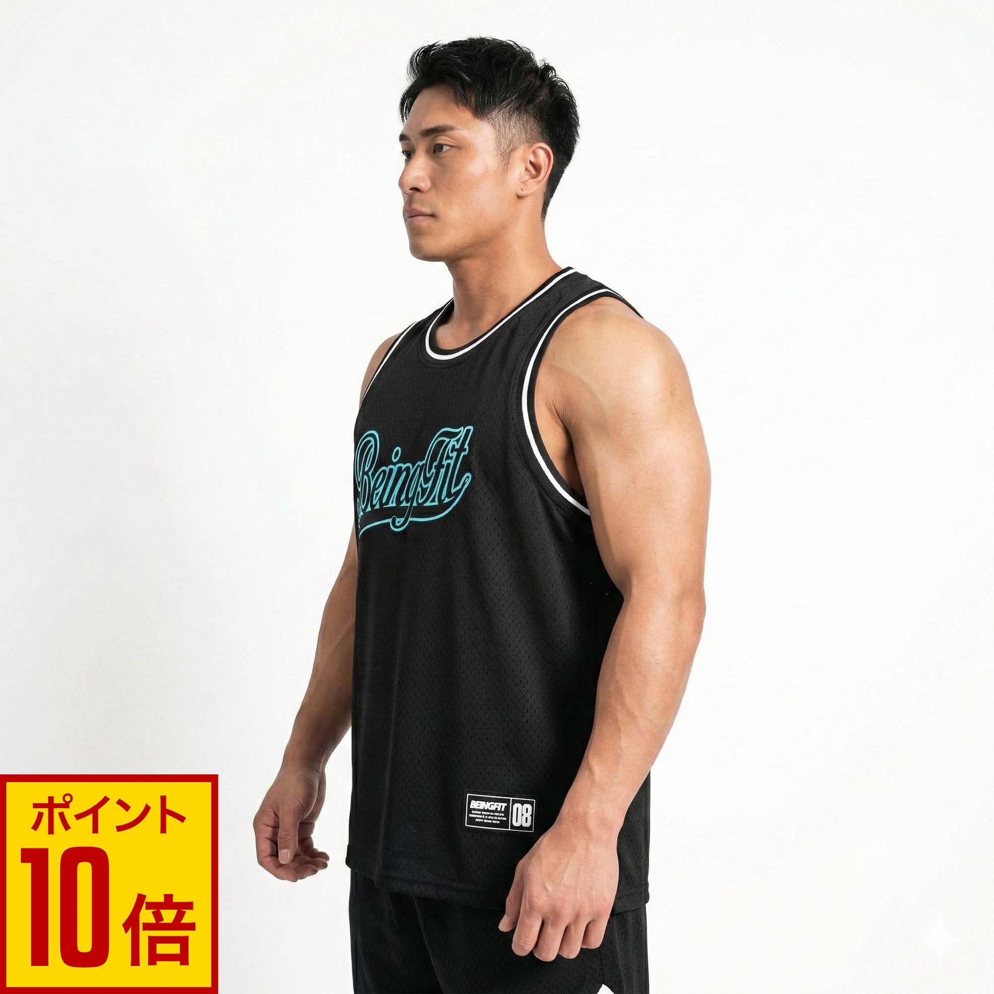 Rakuten - 【全商品★エントリーでP10倍】BEINGFIT タンクトップ メンズ トレーニングウェア メッシュ 筋トレ ジムウェア 正規品 マッスルフィット スポーツウェア 通気性 吸汗速乾 ロゴ ナンバリング ノースリーブ ウェア 男性 ジム ボディビル 夏 黒 赤 大きいサイズ