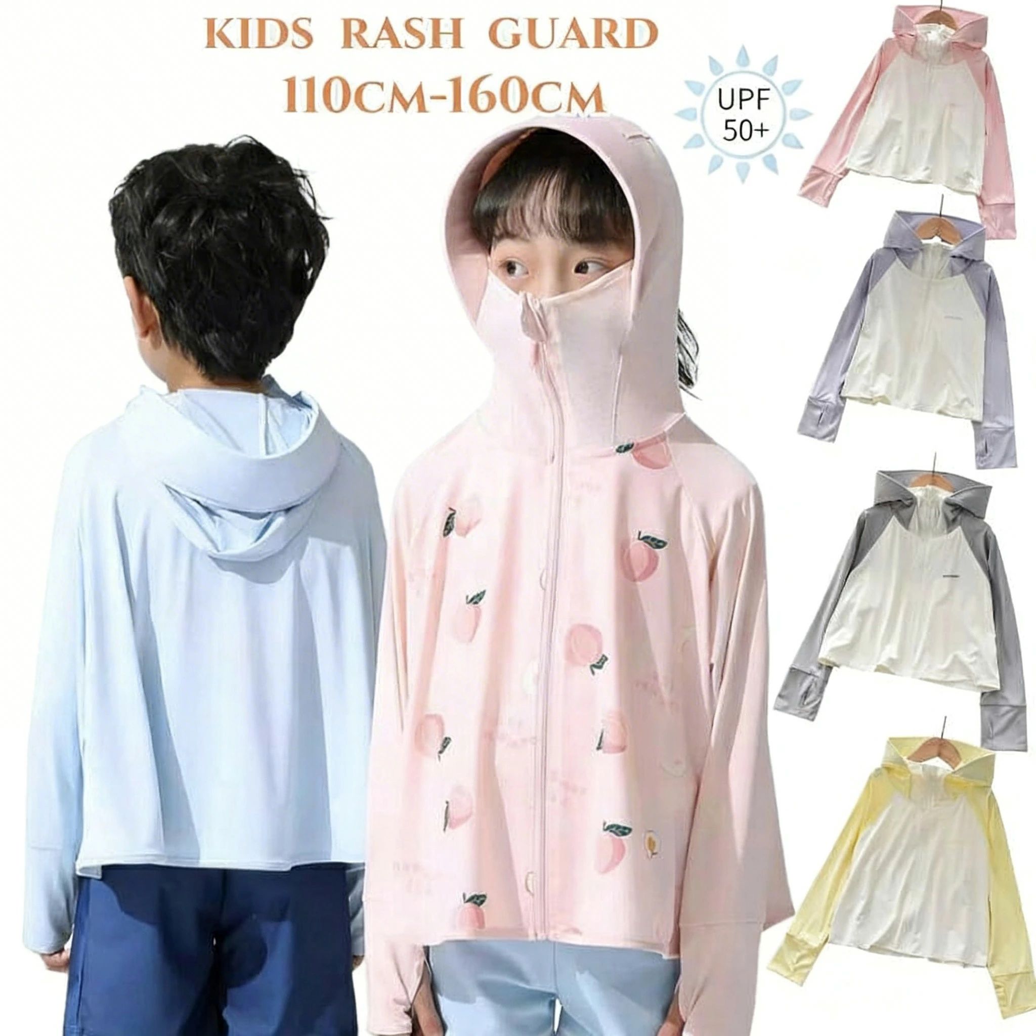 UV-cut children's rash guard, unisex, boys and girls, kids' rash guard, junior hoodie, long sleeves, UV protection, hooded.