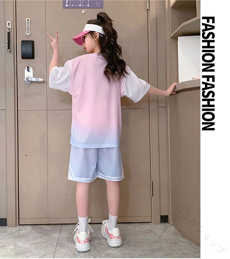 ディナリッコのバスケットボール ウエア キッズ 女の子 ユニフォーム 上下 2 点 セット セットアップ 半袖 T シャツ ハーフパンツ 吸汗 速乾 トレーニ｜アングル3