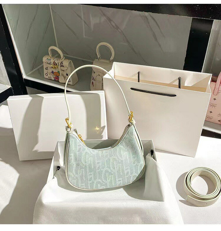 レトロバゲットアンダーアームバッグ PU＆キャンバス素材 ユニークデザイン レディースショルダー鞄 春夏秋お出かけ対応 送料無料