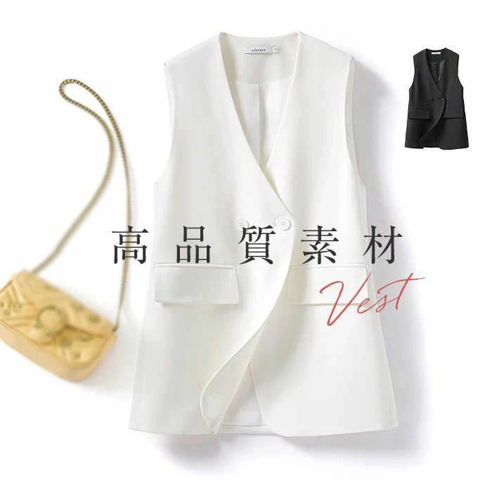 乐天商城 - ベスト レディース 春 夏 前開き トップス ロングベスト Vネックノーカラー ロング丈 ミドル丈 ミドルジレ 大きいサイズ ノース