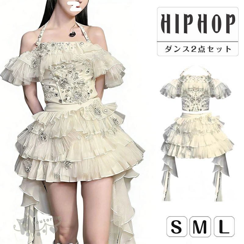 乐天商城 - 衣装 ダンス衣装 セットアップ レディース 大人 アイドル 衣装 白 へそ出し スカート タンクトップ セクシー キラキラ ダンス ステー