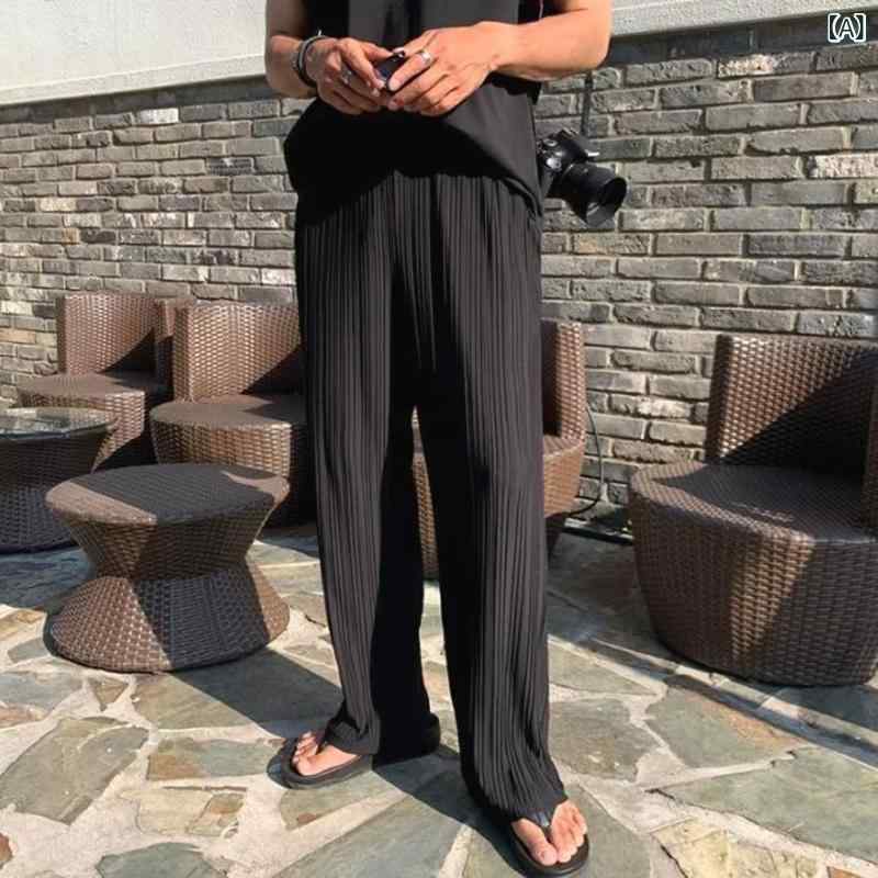 ロングパンツ メンズ ワイドパンツ テーパードパンツ ストレートパンツ プリーツ加...
