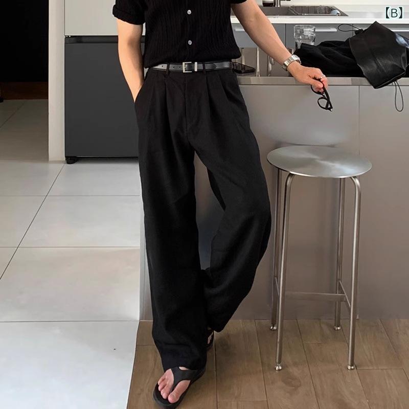 ロングパンツ メンズ リネン混 ワイドパンツ テーパードパンツ ゆったり 涼しい 動...