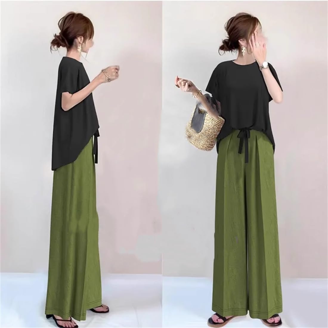 セットアップ レディース カジュアル 夏 プルオーバー tシャツ ロングパンツ トッ...