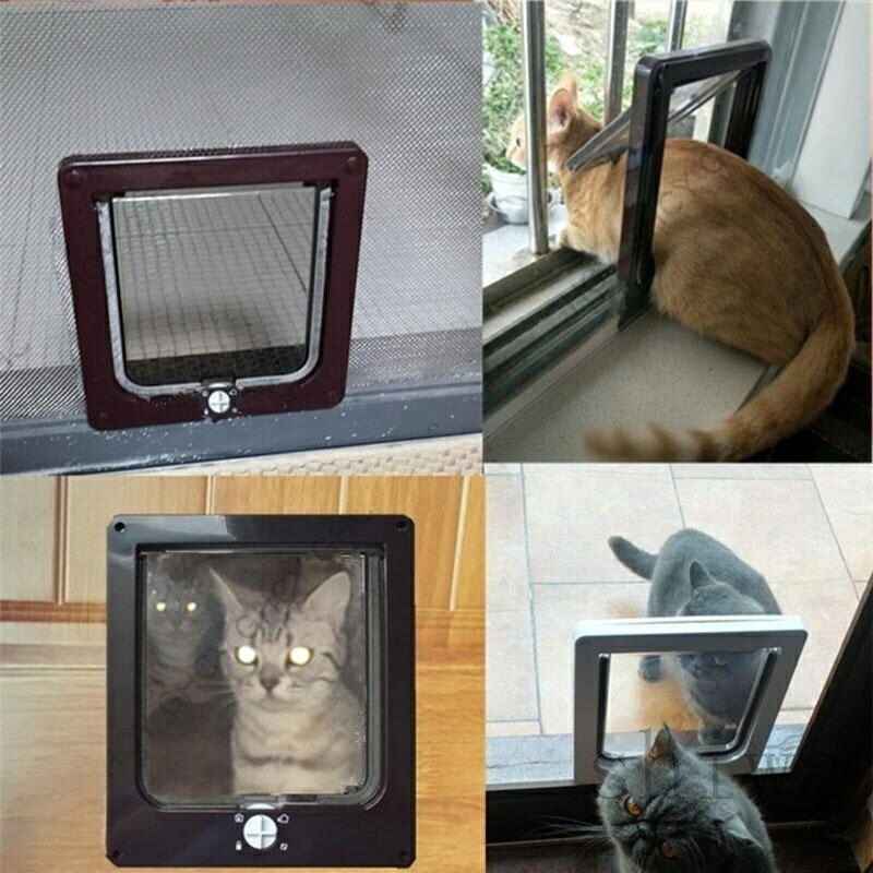 猫用ドア ペットドア 引き戸 取り付け 後付け 引き戸用 開閉ロック機能付き 4WAYロ...
