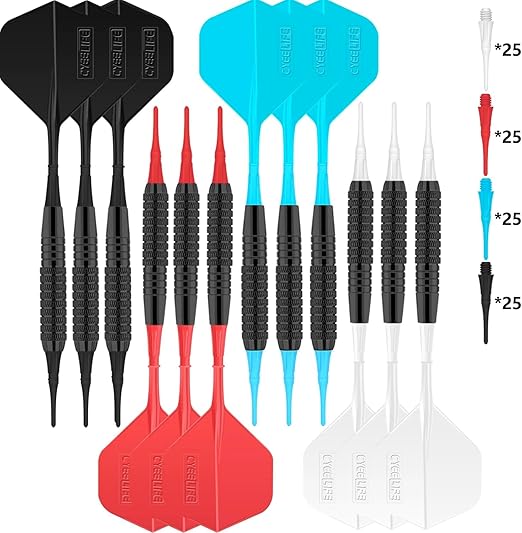 乐天商城 - 12本入り 16g ソフトチップダーツセッ+100個ティップ,入門級家庭用ダーツ