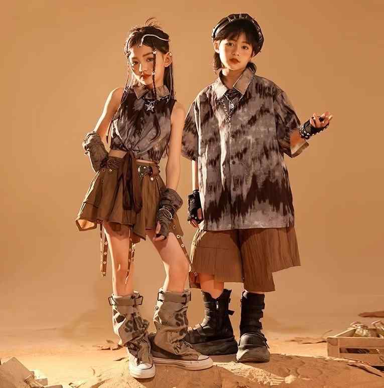キッズ 子供服 アジアンテイスト レトロ カウ パフォーマンス ダンス 衣装 エスニック ウェイストランド ドラム セット パフォーマンス