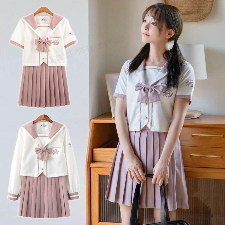 乐天商城 - なんちゃって制服 セーラー服 入学式 スーツ 女の子 卒業式 卒服 セット お花見 グッズ ピンク ブラウス スカート 大きいサイズ JK 制服