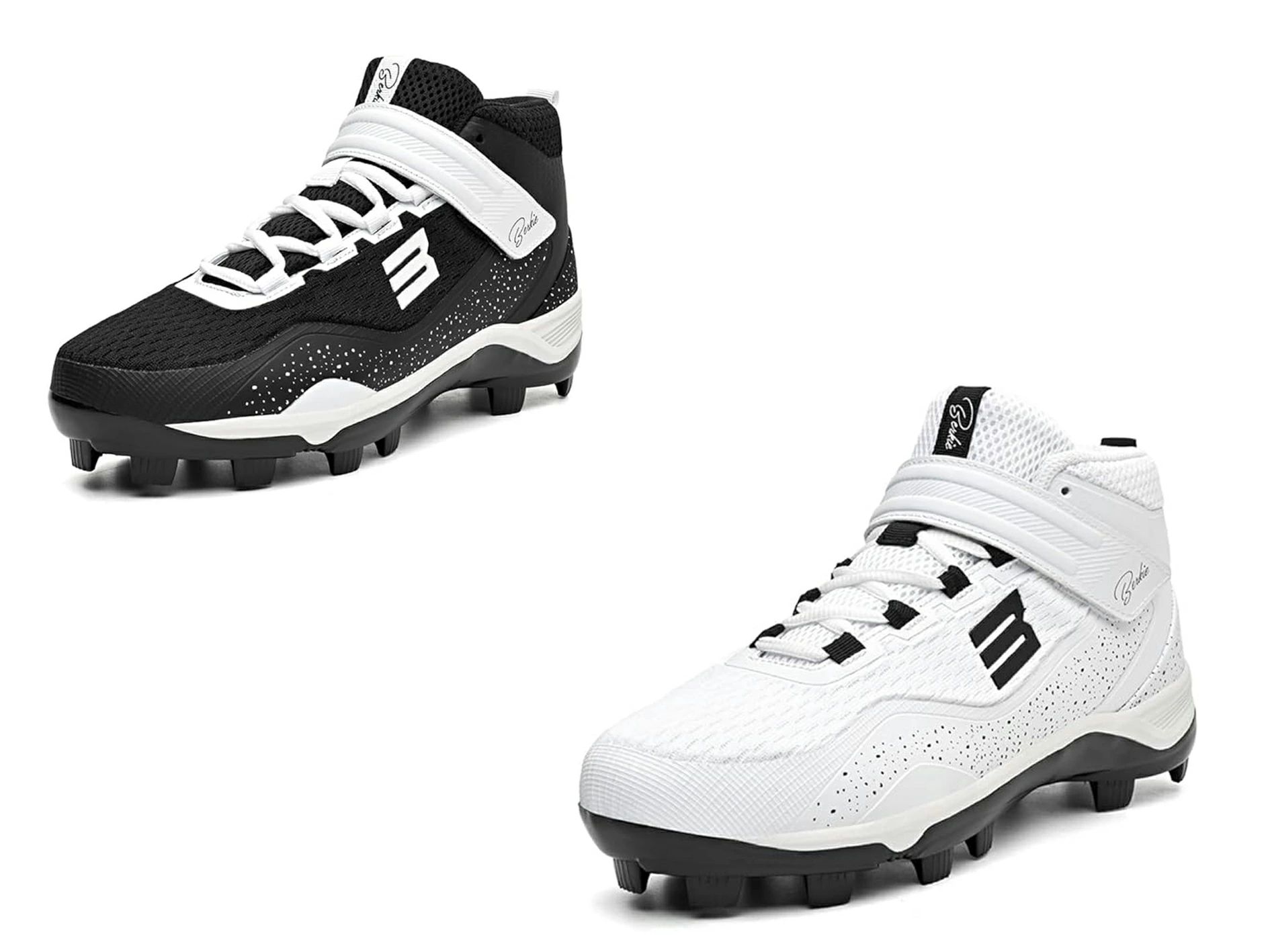 Baseball cleats for men, juniors, and older. White cleats, suitable for high school and middle school baseball.