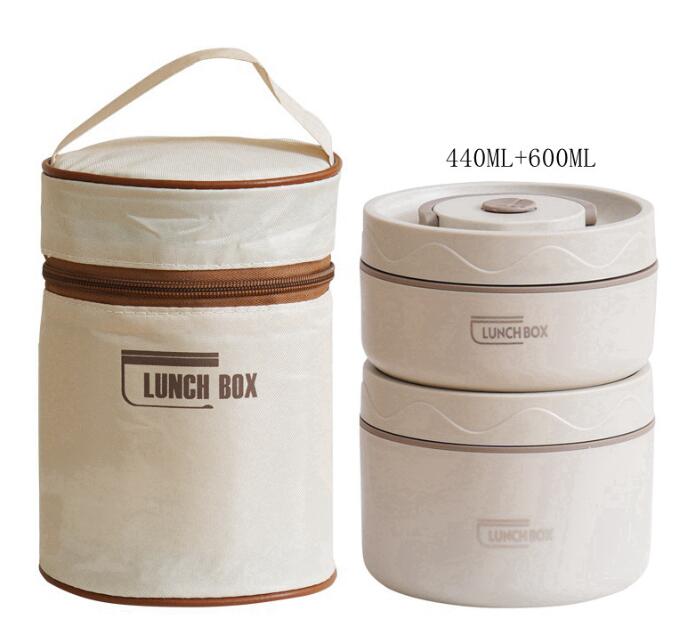 Lunch Boxes - 保温弁当箱 スープジャー ステンレス製断熱ランチボックス 密閉型 オフィスワーカー 学生 携帯用ランチボックス ラウンド型 多層電子レ