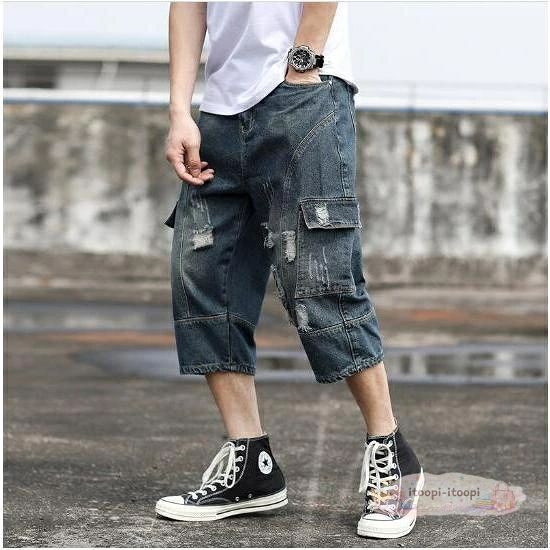 ディナリッコのデニムパンツ ジーンズ メンズ ストレッチ サイドポケット ハーフパンツ 七分丈 ズボン 爽やか 夏 ゆったり カーゴパンツ｜アングル2