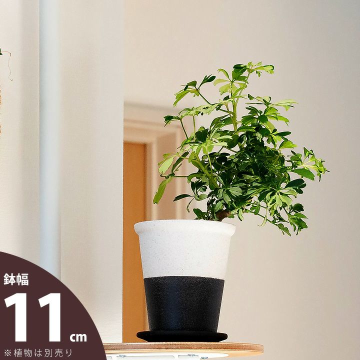 樂天商城 - 白黒モダン植木鉢（横半分タイプM）（11.5cm）