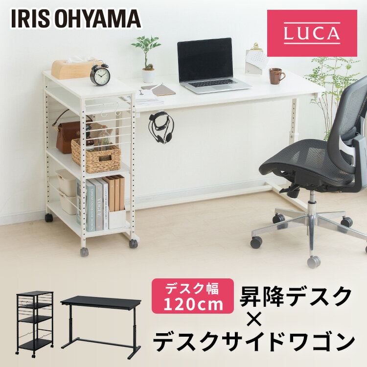 昇降デスク 幅120cm UDD-1200 + デスクサイドワゴン DSW-600 ブラック ホワイト送料無料 昇降デスク 昇降 デスク desk ですく 机 つくえ ツクエ 高さ調節 オフィス office 仕事 オフィスデスク ワゴン デスクワゴン サイドワゴン PCワゴン アイリスオーヤマ