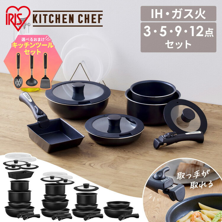 フライパン セット フライパンセット IH ガス火専用 アイリスオーヤマ 取っ手が取れる 高耐久4層構造 耐久性 鍋 炒め鍋 深型 卵焼き器 PFOA PFOS 不使用 ダイヤモンドコートパン 3点 5点 9点 12点 NTF-SEI NTF-SEG *[HB]