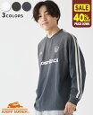 【40%OFF】【ブランド直営】袖ライン ゲームシャツ(メンズ ユニセックス 長袖 Tシャツ ロンT ロゴ プリント 袖リブ ユーズド加工 ヴィンテージ加工 古...