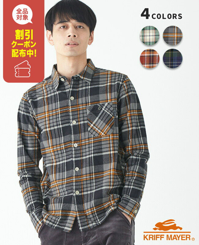 【ブランド直営】ビエラ チェック 長袖 シャツ メンズ ユニセックス 長袖 シンプル ワイド オーバーサイズ ゆったり 大きめ カジュアル 秋 冬KRIFF M...