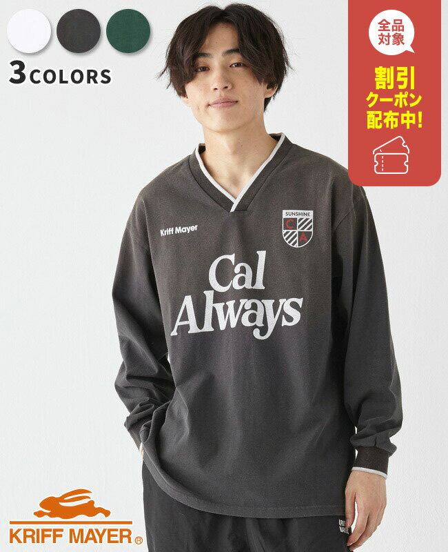 【ブランド直営】Vネック ゲームシャツ(メンズ ユニセックス 長袖 Tシャツ ロンT ロゴ プリント 袖リブ ユーズド加工 ヴィンテージ加工 古着風 カジュアル...