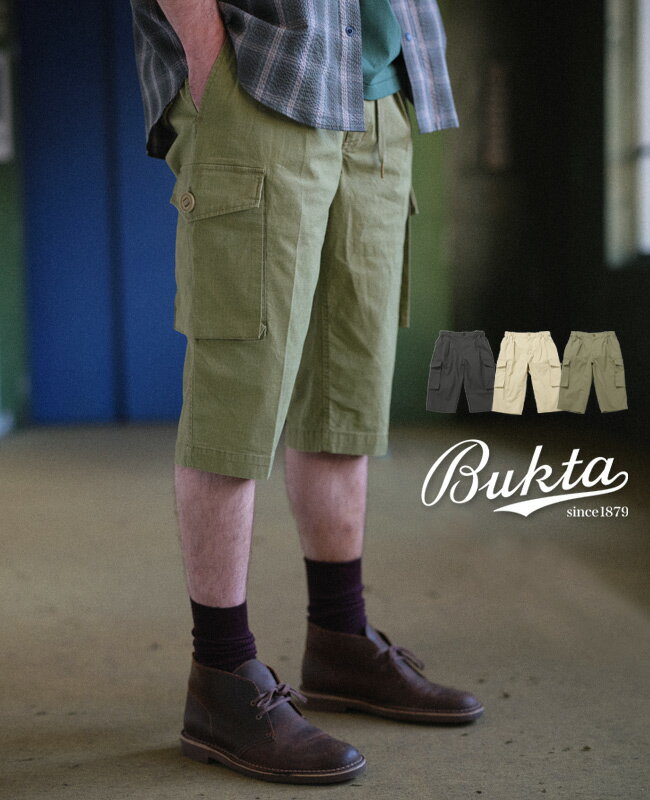 Cotton Pants - 【ブランド直営】ミリタリー カーゴ ショーツ（メンズ ボトムス ショートパンツ 膝下丈 クロップドパンツ イージーパンツ ウエストゴム ストレッチ 動きやすい アメカジ スポーツ スポーティ ストリート 春 夏 秋）Buktaバクタ【2026SS】