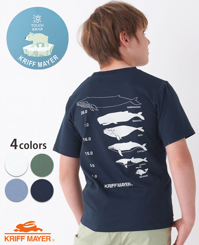 【ブランド直営】 涼TOUCH背比べT クジラ [120cm~170cm] 半袖 Tシャツ バックプリント 接触冷感 涼しい 速乾 キッズ 夏 通学 男の子 女の子 小学生 中学生 KRIFF MAYER KIDS クリフメイヤーキッズ【2023SS】