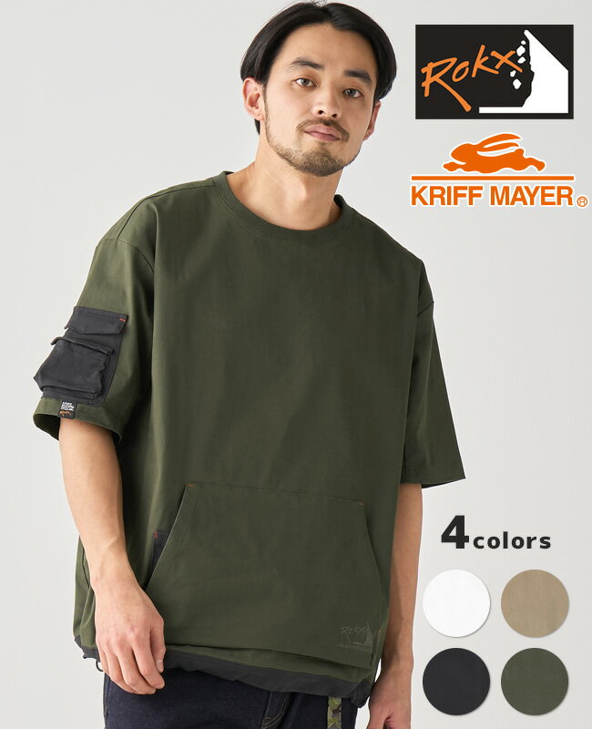 【ブランド直営】ROKXコラボ クルーネックキャンプシャツ（メンズ ユニセックス 半袖 Tシャツ ストレッチ ワイド ゆったり 大きめ オーバーサイズ クルーネック アウトドア アメカジ 夏）KRIFF MAYERクリフメイヤー【2023SS】のサムネイル
