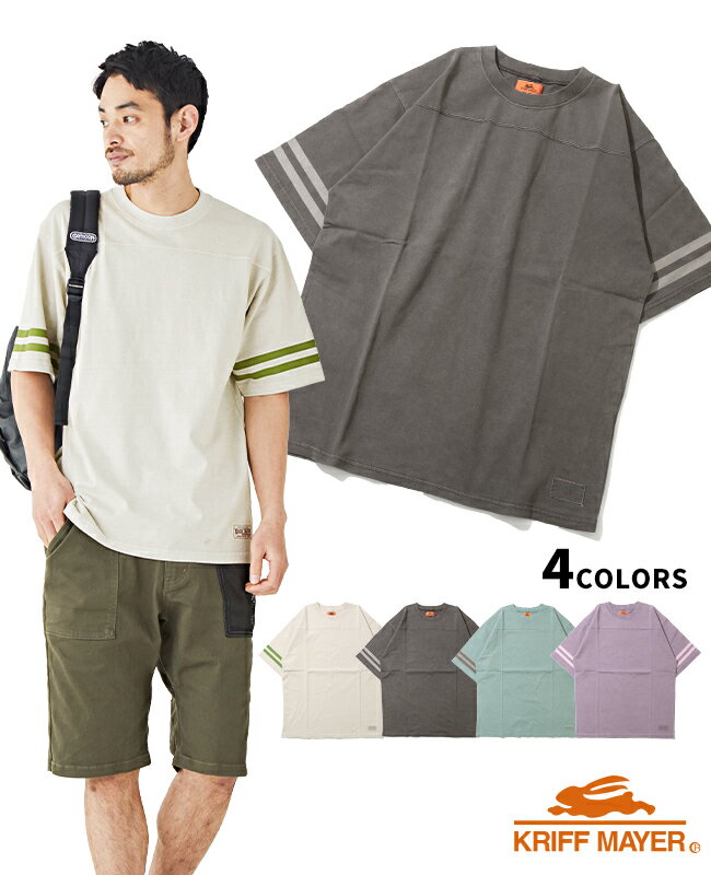 Rakuten - 【ブランド直営】ピグメント フットボール T メンズ ユニセックス 半袖 Tシャツ トップス 袖ライン シンプル 綿100 コットン カジュアル ヴィンテージ風 春 夏 KRIFF MAYERクリフメイヤー【2025SS】