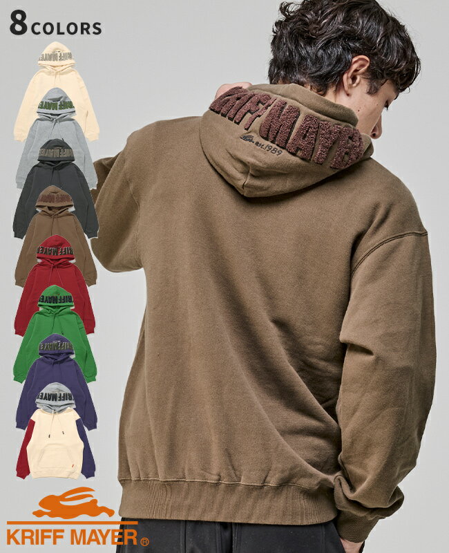 Rakuten - 【ブランド直営】サガラ刺繍 裏起毛 パーカー (フードロゴ) メンズ ユニセックス 長袖 スウェット フーディ プルオーバー 刺繍 シンプル 綿100 コットン カジュアル アウトドア ペアルック お揃い 秋 冬 KRIFF MAYERクリフメイヤー【2025FW】