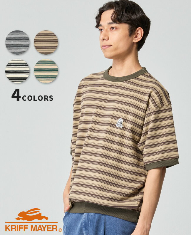 Rakuten - 【ブランド直営】チルタイム ボーダー スウェット T（メンズ ユニセックス 半袖 Tシャツ マルチボーダー おじさん 刺繍ワッペン カットソー ワンポイント 袖リブ 裾リブ アウトドア アメカジ 夏）KRIFF MAYERクリフメイヤー【2026SS】