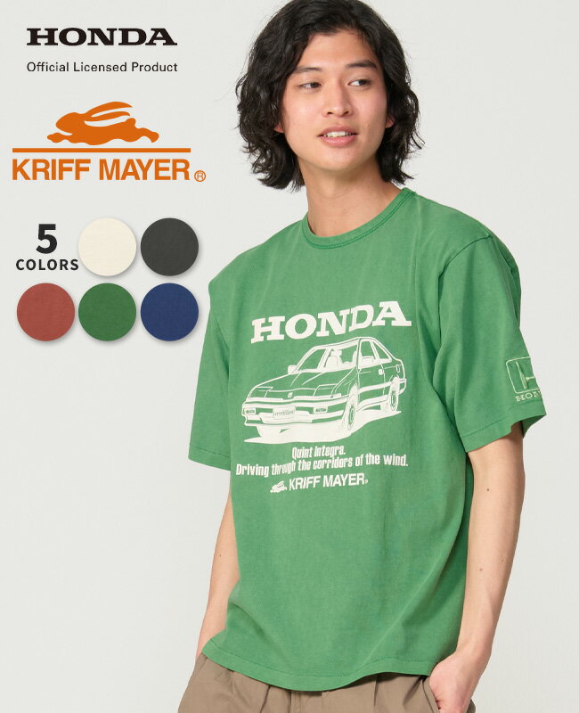 【ブランド直営】HONDA コラボ T (インテグラ)（メンズ ユニセックス ホンダ 本田 クイント 半袖 Tシャツ ピグメント染め ヴィンテージ風 古着風 クルーネック 丸首 ロゴ コットン100% アメカジ 夏）KRIFF MAYERクリフメイヤー【2026SS】
