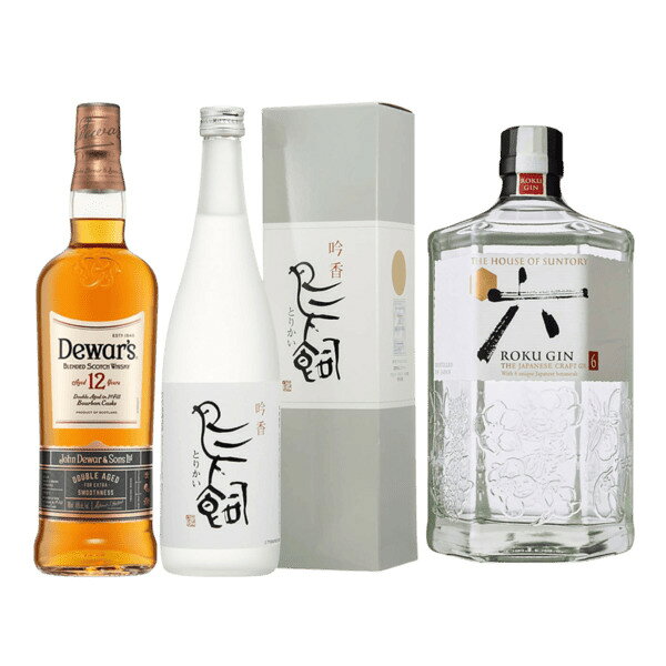 デュワーズ12年 40度 700ml 鳥飼 25度 ROKU〈六〉ジン 47度 700ml ソーダ割りでそれぞれの魅力が引き立つ3本を厳選しました。ハイボール、焼酎ソーダ、ジンソーダと、異なるお酒だからこそ味わえる香りと爽快感の違いを楽しめる飲み比べセットです。 デュワーズ12年:はちみつを思わせるやさしい甘みと滑らかな口当たりのスコッチウイスキー。 鳥飼:吟醸酒のような華やかな香りが楽しめる米焼酎。 ROKU〈六〉ジン:桜や柚子、煎茶など日本ならではの素材を使用した繊細な香りが楽しめるジャパニーズクラフトジン。