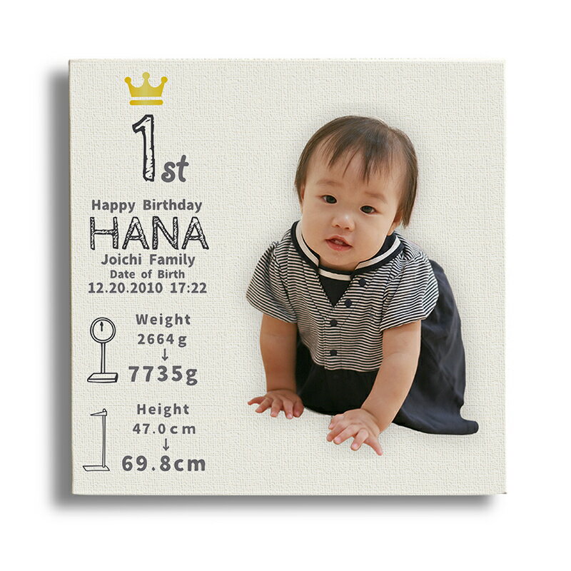 ベビー メモリアルバースデーフォトキャンバス 【壁掛け】手足形なしタイプ　誕生日 記念 祝い 孫プレゼント 写真 お名前入り オリジナル インテリア キャバス ギフト 成長の喜びをおしゃれに飾る 並べて飾れる 1歳 2歳 3歳 包装無料