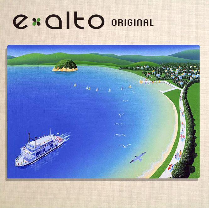 壁掛けアート アートパネル 風景画/イラストレーター 高橋宣孝 たかはしのぶたか/イラスト 絵画/風景画 春の琵琶湖ミシガン周航と湖畔の風景