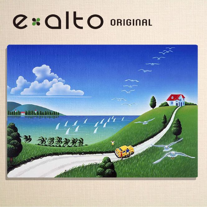 壁掛けアート アートパネル 風景画/イラストレーター 高橋宣孝 たかはしのぶたか/イラスト 絵画/風景画 カモメと入道雲とワーゲンと白い道と