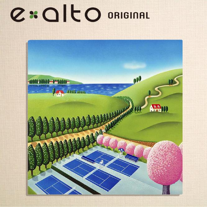 壁掛けアート アートパネル 風景画/イラストレーター 高橋宣孝 たかはしのぶたか/イラスト 絵画/風景画 桜咲くテニスコートのある風景画