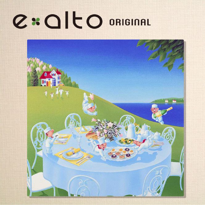 壁掛けアート アートパネル 風景画/イラストレーター 高橋宣孝 たかはしのぶたか/イラスト 絵画/風景画 春、テーブルメーキングをする妖精達の絵