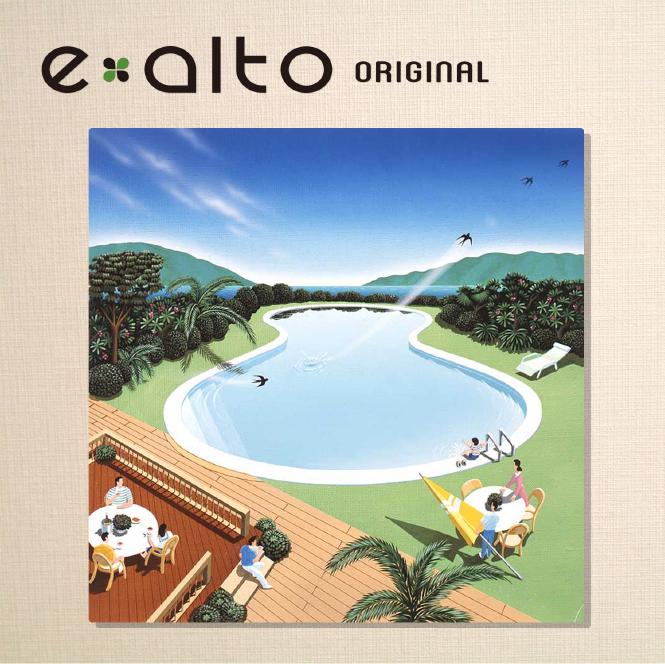 壁掛けアート アートパネル 風景画/イラストレーター 高橋宣孝 たかはしのぶたか/イラスト 絵画/風景画 自然の中にあるプールとデッキでくつろぐ人々