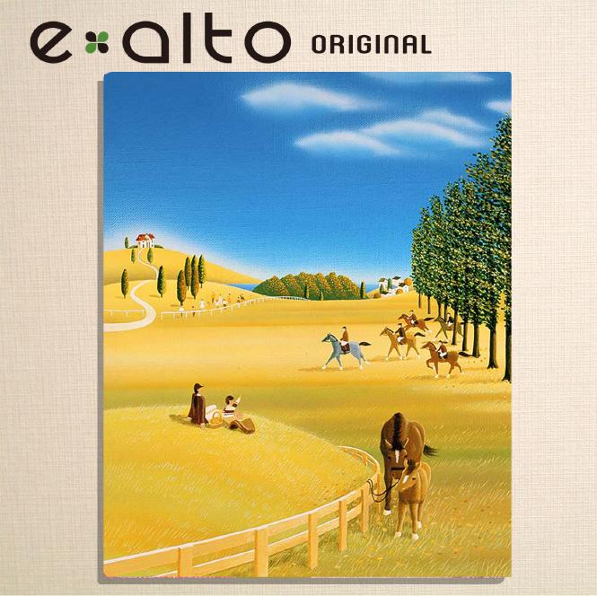 壁掛けアート アートパネル 風景画/イラストレーター 高橋宣孝 たかはしのぶたか/イラスト 絵画/風景画 親子の馬と秋の乗馬レースのイラスト