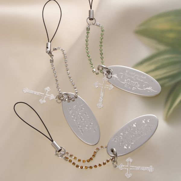 【名入れ専門】【名入れ プレゼント】【文字彫刻込み】クロス付バースディチェーン オーバルプレートストラップ