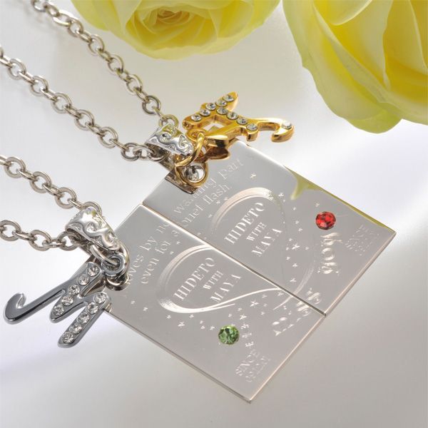 【名入れ専門】【名入れ プレゼント】 【ペアセット】NEW スクウェアペアプレートネックレス ”I miss you・・