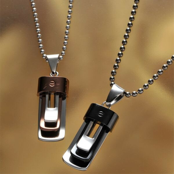 【名入れ専門】【名入れ プレゼント】 【ペアセット】【特別カップル価格】ステンレスティール トリプルデザインペンダント