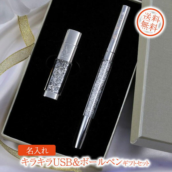 2018 クリスマス 誕生日 プレゼント 女性 ボールペン 名入れ 名前入り ギフト キラキラUSB 8GB &キャップ式ボールペンギフトセット