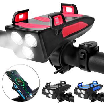 【大感謝セール】 自転車 LEDヘッドライト 4000mAh バッテリー内蔵 スマホホルダー モバイルバッテリー 3モード点灯 バッテリー残量表示 高輝度防水 Life Ideas正規品