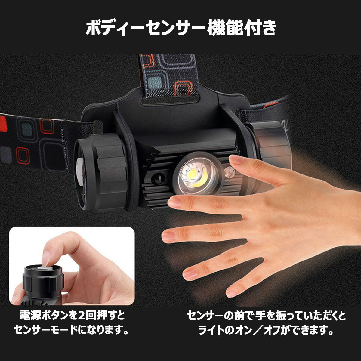 【6%OFFクーポン対象】LEDヘッドライト ヘッドランプ 懐中電灯 USB充電式 18650 充電池付属 ボディーセンサー付き アウトドア 釣り キャンプ サイクリング 作業灯 1個 防災通販格安セール情報 楽天 通販